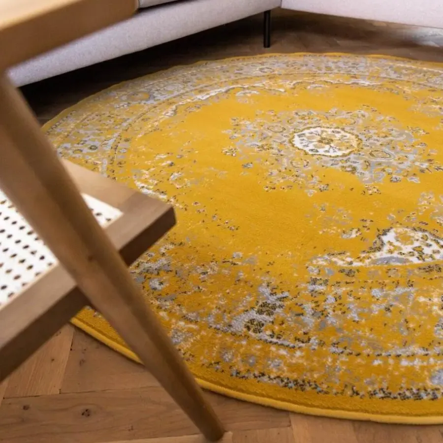 Ronde Vloerkleden-Interieur05 rond vloerkleed Keshan geel - 190 x 190 cm