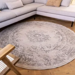 Interieur05 rond vloerkleed Keshan zand/beige - 120 x 120 cm