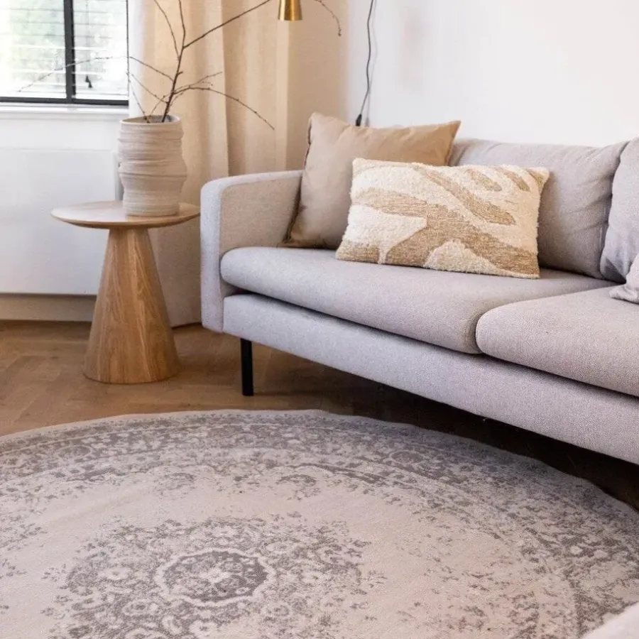 Interieur05 rond vloerkleed Keshan zand/beige - 120 x 120 cm