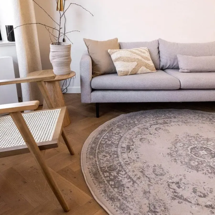 Interieur05 rond vloerkleed Keshan zand/beige - 120 x 120 cm