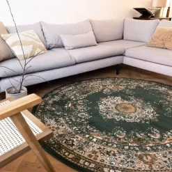 Vloerkleden|Laagpolige Vloerkleden-Interieur05 rond vloerkleed Keshan groen - 190 x 190 cm
