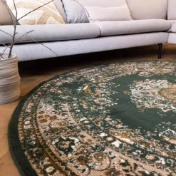 Vloerkleden|Laagpolige Vloerkleden-Interieur05 rond vloerkleed Keshan groen - 190 x 190 cm