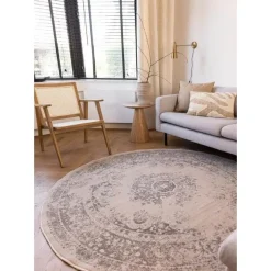 Vloerkleden|Laagpolige Vloerkleden-Interieur05 rond vloerkleed Keshan zand/beige - 190 x 190 cm