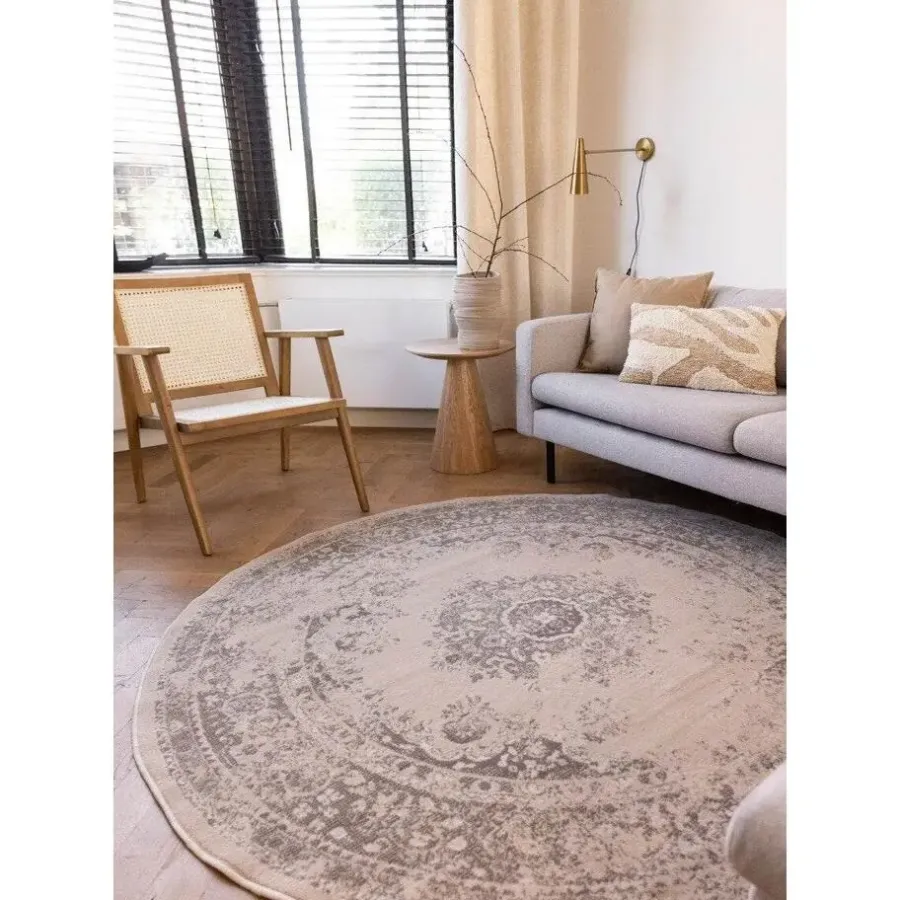 Vloerkleden|Laagpolige Vloerkleden-Interieur05 rond vloerkleed Keshan zand/beige - 190 x 190 cm