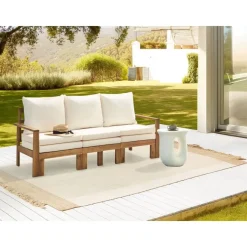 Leen Bakker ISOLELLO - Tuinbank met kussens - Lichtbeige - Acaciahout