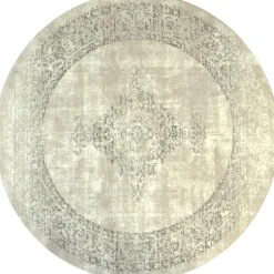 Muratap Istanbul Vintage - Laagpolig Vloerkleed - Retro Tapijt - Creme - 160 CM ROND