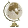 Beelden-Items Deco Wereldbol/globe op voet - kunststof - creme/goud - 20 x 30 cm