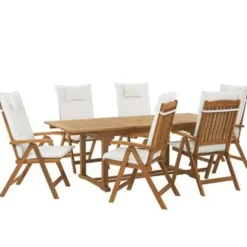Tuinsets-Beliani JAVA - Tuinset voor 6 - Lichte houtkleur/Wit - Acaciahout