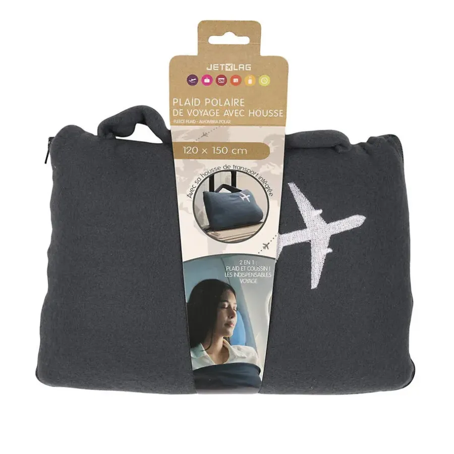 Plaids-Merkloos Jetlag Reisdeken met hoes - zwart - 120 x 150 cm - polyester