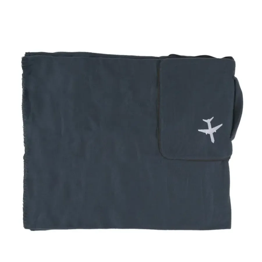 Plaids-Merkloos Jetlag Reisdeken met hoes - zwart - 120 x 150 cm - polyester
