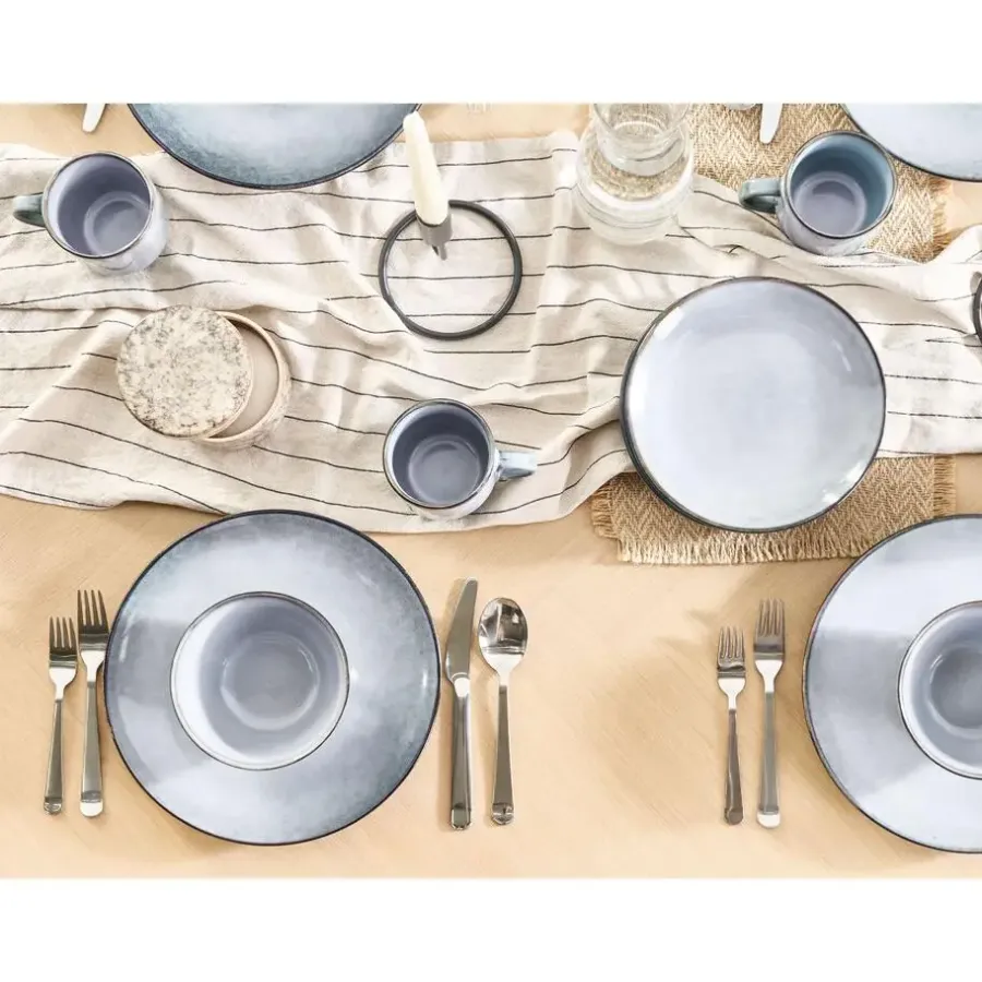Leen Bakker JUNIPER - Dinerborden set van 4 - Lichtblauw - Steengoed