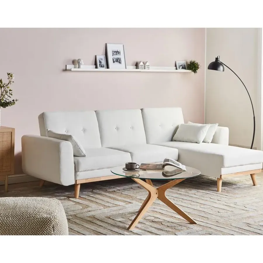 Slaapbanken|Slaapbanken-Leen Bakker KAARINA - Hoekbank - Wit - Linkszijdig - Polyester