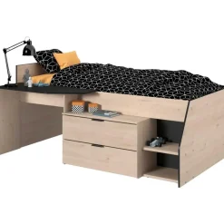 Parisot Kajuitbed Milky met bureau en lades - zwart/eik
