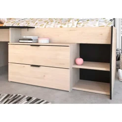 Parisot Kajuitbed Milky met bureau en lades - zwart/eik