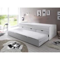 1-Persoons Bedden-Emob Kajuitbed Nasri 90x200 met bedlade - wit
