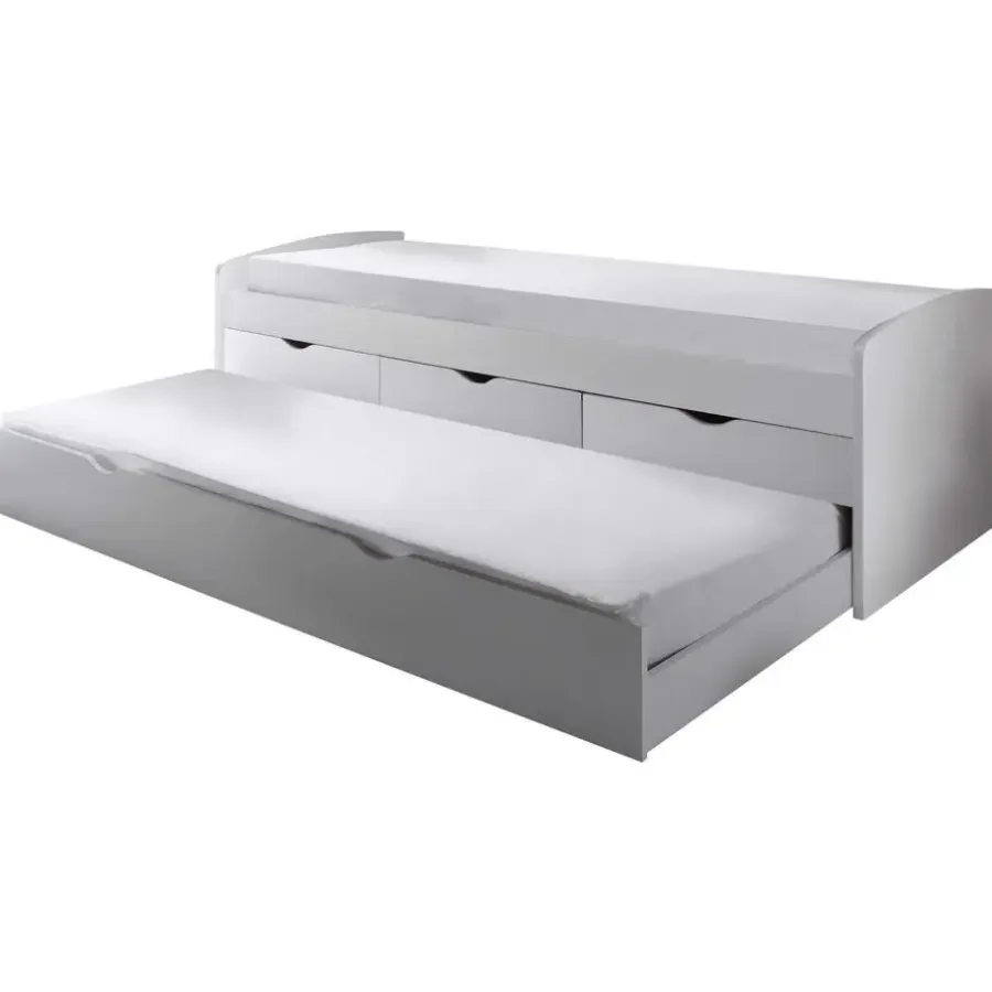 1-Persoons Bedden-Emob Kajuitbed Nasri 90x200 met bedlade - wit