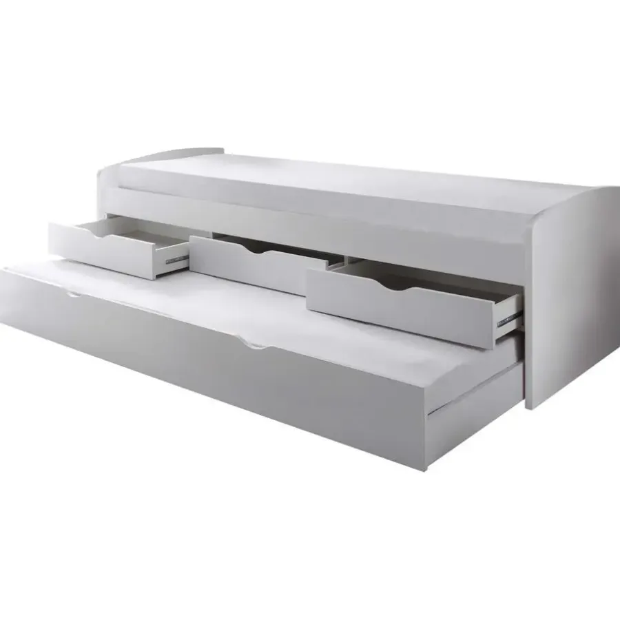 1-Persoons Bedden-Emob Kajuitbed Nasri 90x200 met bedlade - wit