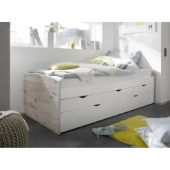 Emob Kajuitbed Nasri 90x200 met bedlade - zandeik/wit