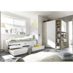 Emob Kajuitbed Nasri 90x200 met bedlade - zandeik/wit