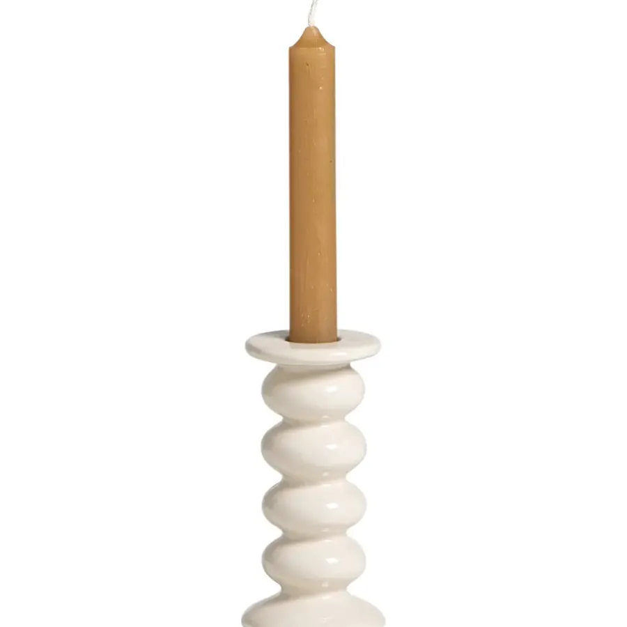 Kandelaars En Windlichten-Leen Bakker Kandelaar Bobble - off-white -13xØ6,2 cm