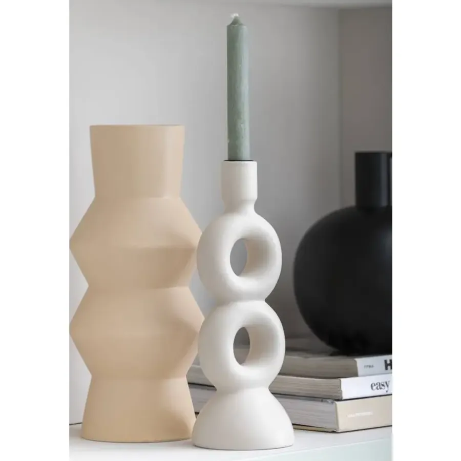 Leen Bakker Kandelaar Lumen - off-white - keramiek -27,5x9,5x9,5 cm