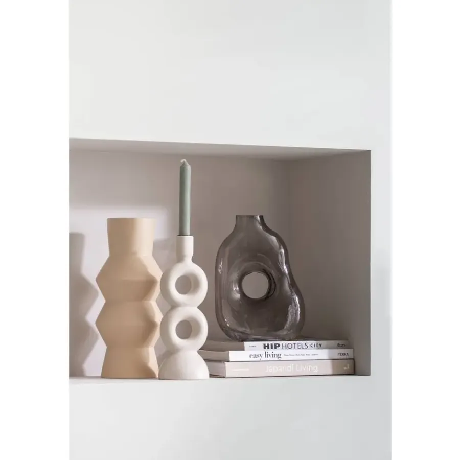 Leen Bakker Kandelaar Lumen - off-white - keramiek -27,5x9,5x9,5 cm