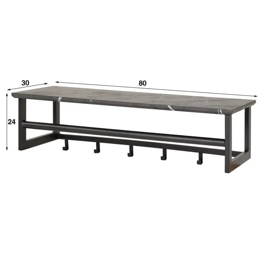 Kapstokken-Giga Living Kapstok - Zwart Metaal - 80x30x24cm - 6-Haken - Roede