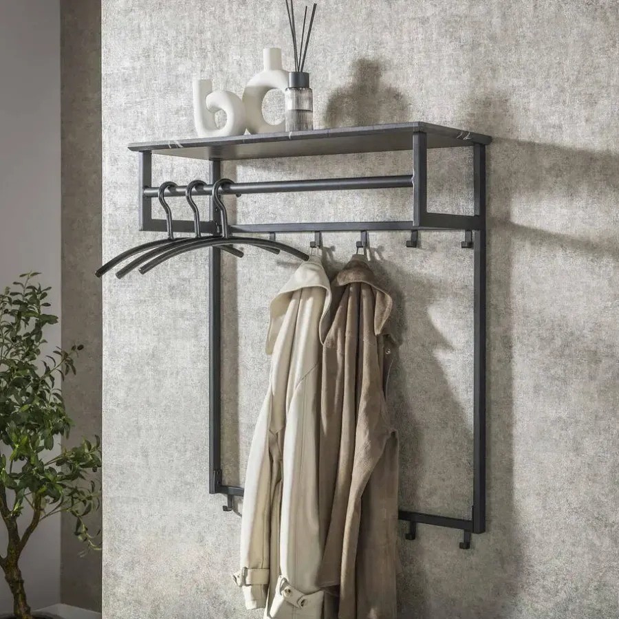 Giga Living Kapstok - Zwart Metaal - 80x30x24cm - 12-Haken - Roede