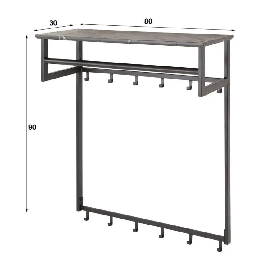 Giga Living Kapstok - Zwart Metaal - 80x30x24cm - 12-Haken - Roede