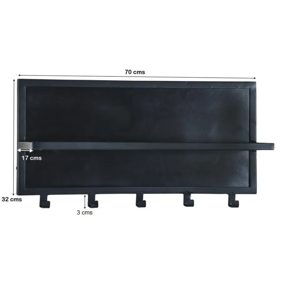Livingfurn Kapstok Mangohout Zwart - 17x70x32cm - Kapstok Brix Caro