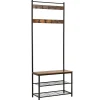 Kapstokken-Merkloos Kapstok met 9 Haken en Schoenenrek - 70x32x175cm - Zwart en Vintage bruin