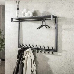 Giga Living Kapstok Zwart Metaal - 20-Haaks - 100x27x80cm - Roede