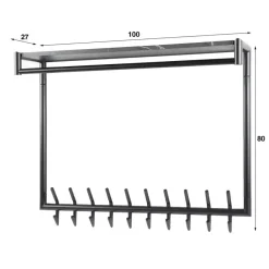 Giga Living Kapstok Zwart Metaal - 20-Haaks - 100x27x80cm - Roede