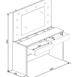 Trasman Kaptafel Holly met spiegel en verlichting 2 lades spaanplaat - wit/roze