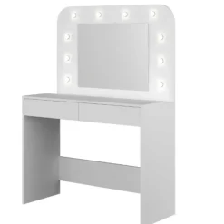 Kaptafels-Trasman Kaptafel Holly met spiegel en verlichting 2 lades spaanplaat - wit