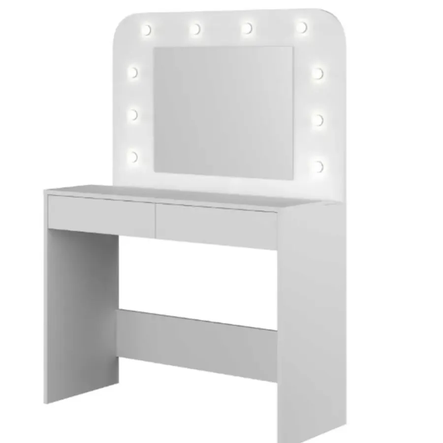 Kaptafels-Trasman Kaptafel Holly met spiegel en verlichting 2 lades spaanplaat - wit