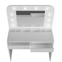 Kaptafels-Trasman Kaptafel Holly met spiegel en verlichting 2 lades spaanplaat - wit