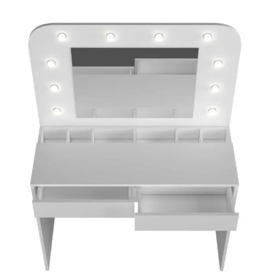 Kaptafels-Trasman Kaptafel Holly met spiegel en verlichting 2 lades spaanplaat - wit