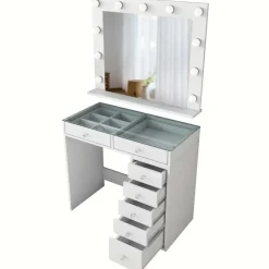 Arabic House Kaptafel Wit/Glas - Incl. Spiegel - 90x44,5x79,8 - Beyas