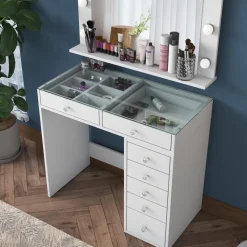 Arabic House Kaptafel Wit/Glas - Incl. Spiegel - 90x44,5x79,8 - Beyas