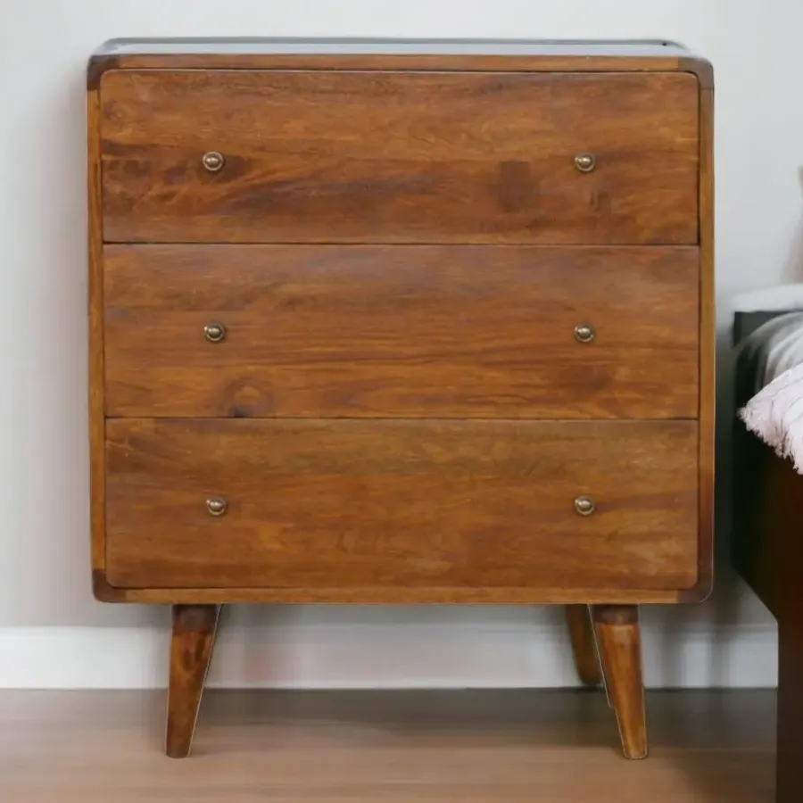 Ladekasten|Ladekasten-Artisan Furniture Kastanje Gebogen Ladekast met 3 Laden