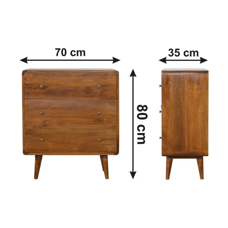 Ladekasten|Ladekasten-Artisan Furniture Kastanje Gebogen Ladekast met 3 Laden