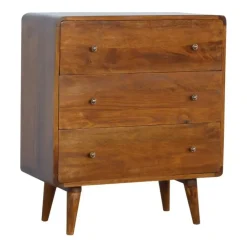 Ladekasten|Ladekasten-Artisan Furniture Kastanje Gebogen Ladekast met 3 Laden