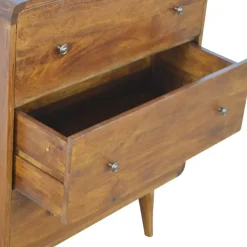 Ladekasten|Ladekasten-Artisan Furniture Kastanje Gebogen Ladekast met 3 Laden