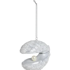 Kerstballen-Leen Bakker Kerst ornament Schelp wit glas - 7,7x8,3x5 cm