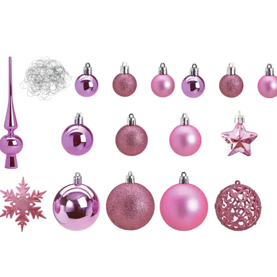 Kerstdecoratie-Merkloos Kerstballen - 110x stuks - met piek - roze - kunststof - 3-6 cm