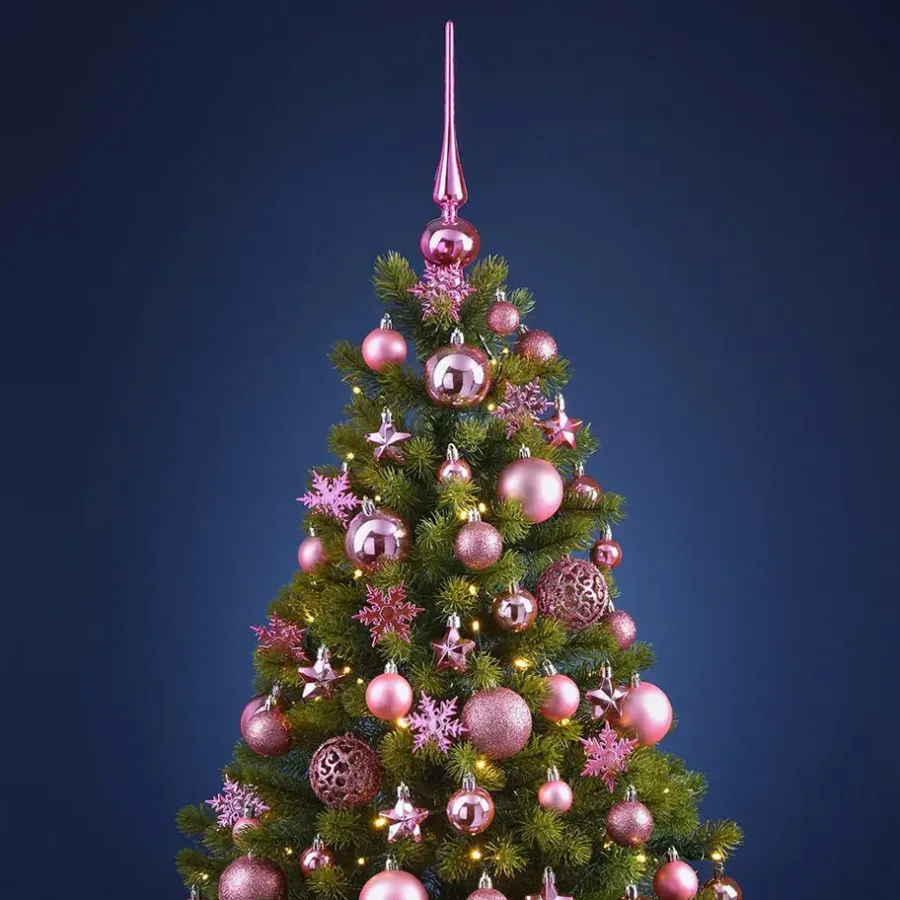 Kerstdecoratie-Merkloos Kerstballen - 110x stuks - met piek - roze - kunststof - 3-6 cm