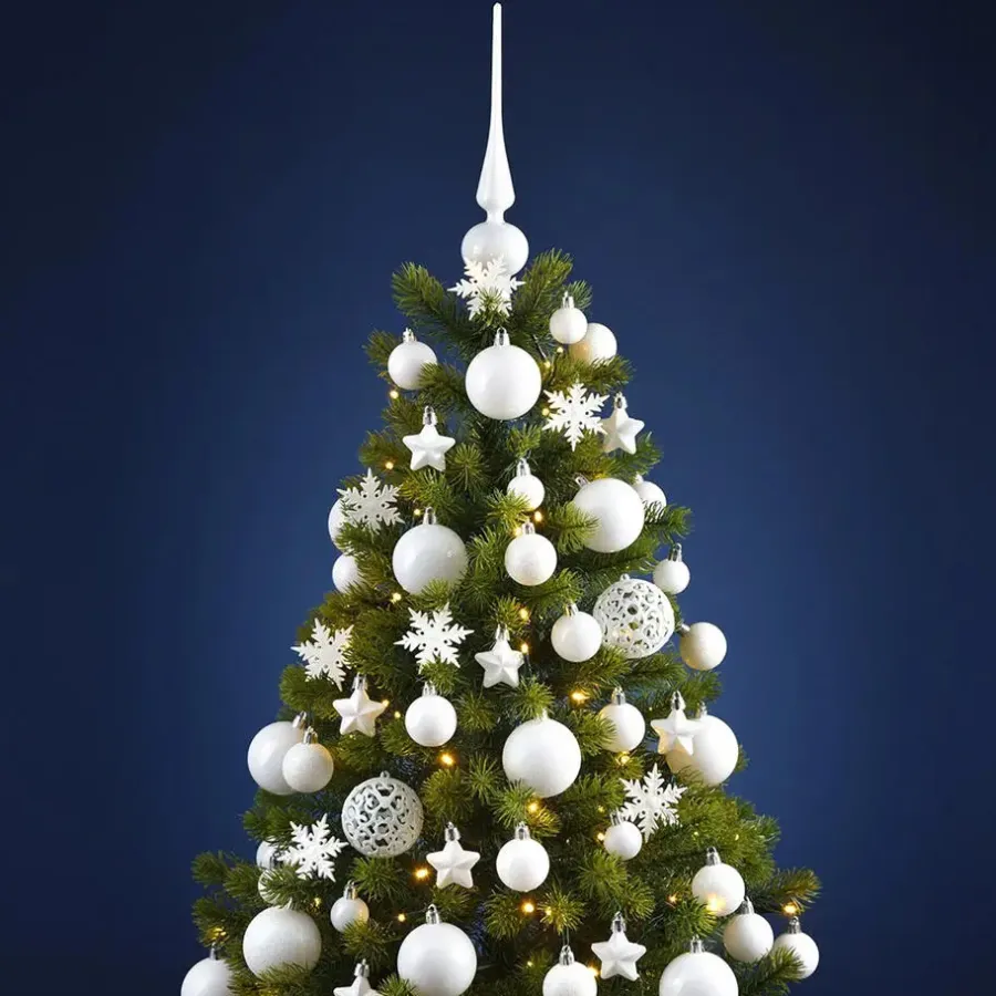 Kerstballen-Merkloos Kerstballen - 110x stuks - met piek - wit - kunststof - 3-6 cm