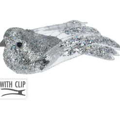 Kerstballen-Merkloos Kerstboomversiering Vogel - 2x stuks - 10 cm - Zilver glitter