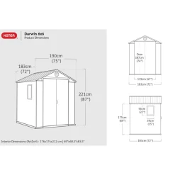 Tuinhuizen-Keter Darwin 66 Tuinhuis - dubbele deuren + ramen - 190x183x221 cm - Grijs